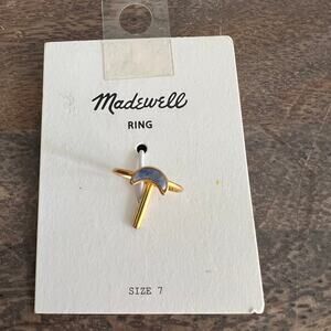 New Madewell Gold Tone Blue Gray Moon Crescent Ring - Size 7